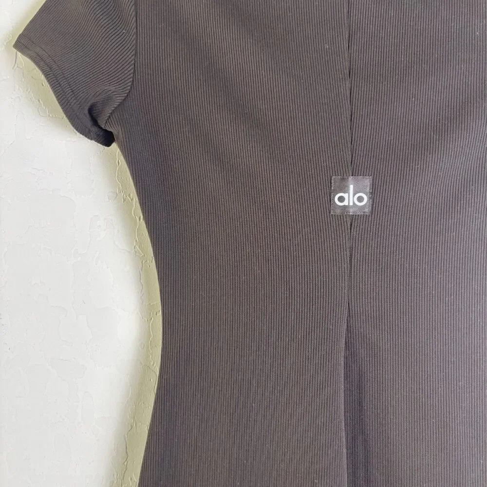 Alo Yoga Goddess Ribbed Mini Dress Espresso